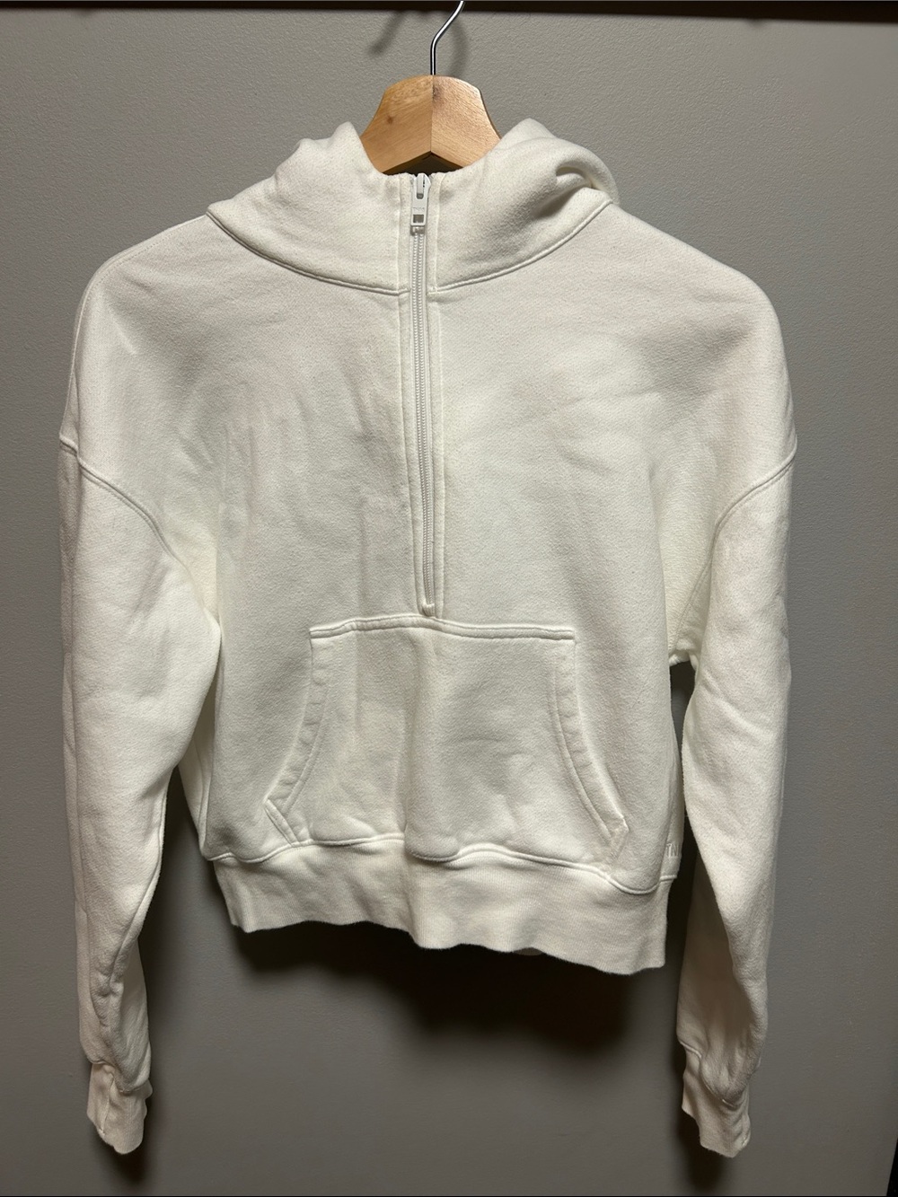 TNA White Half-Zip Hoodie with Kangaroo Pocket
